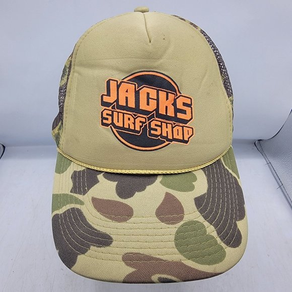 Jacks Surf Shop Green Trucker Hat Camo Mesh Back Camping Outdoors Work Wear - Picture 1 of 9